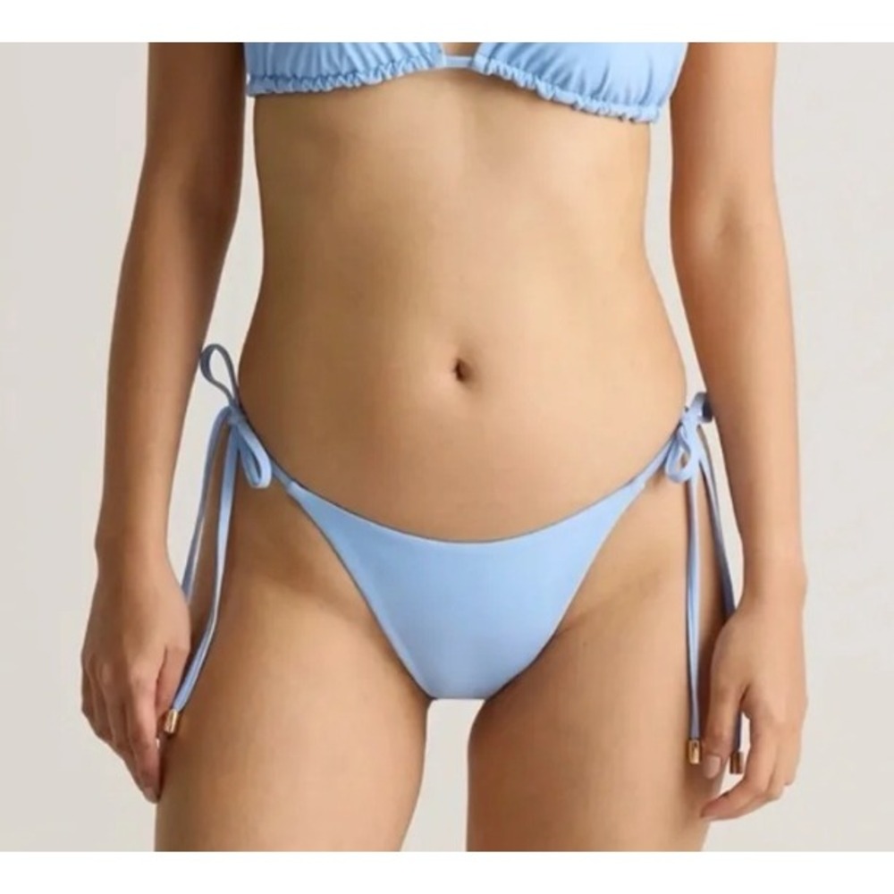 quince italian adjustable side-tie bikini bottom swimsuit sky blue, women medium